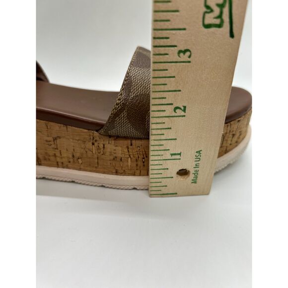 Coach Tallulah Brown Signature Print Platform Ankle Strap Sandals Size 6B - Picture 13 of 14